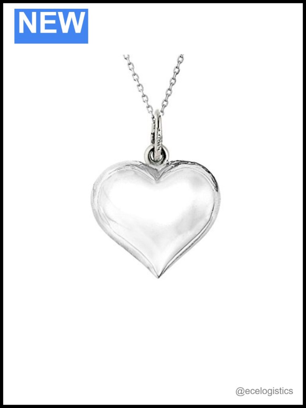 Sterling Silver Puffed Heart Pendant Necklace 18 Inch Cable Chain